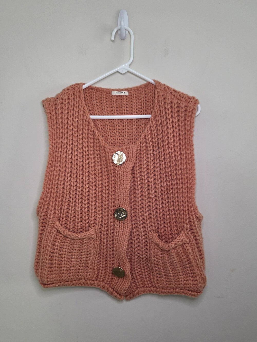 Women's Sunday Up Orange Chunky Kint Sleeveless Sweater Sz Large